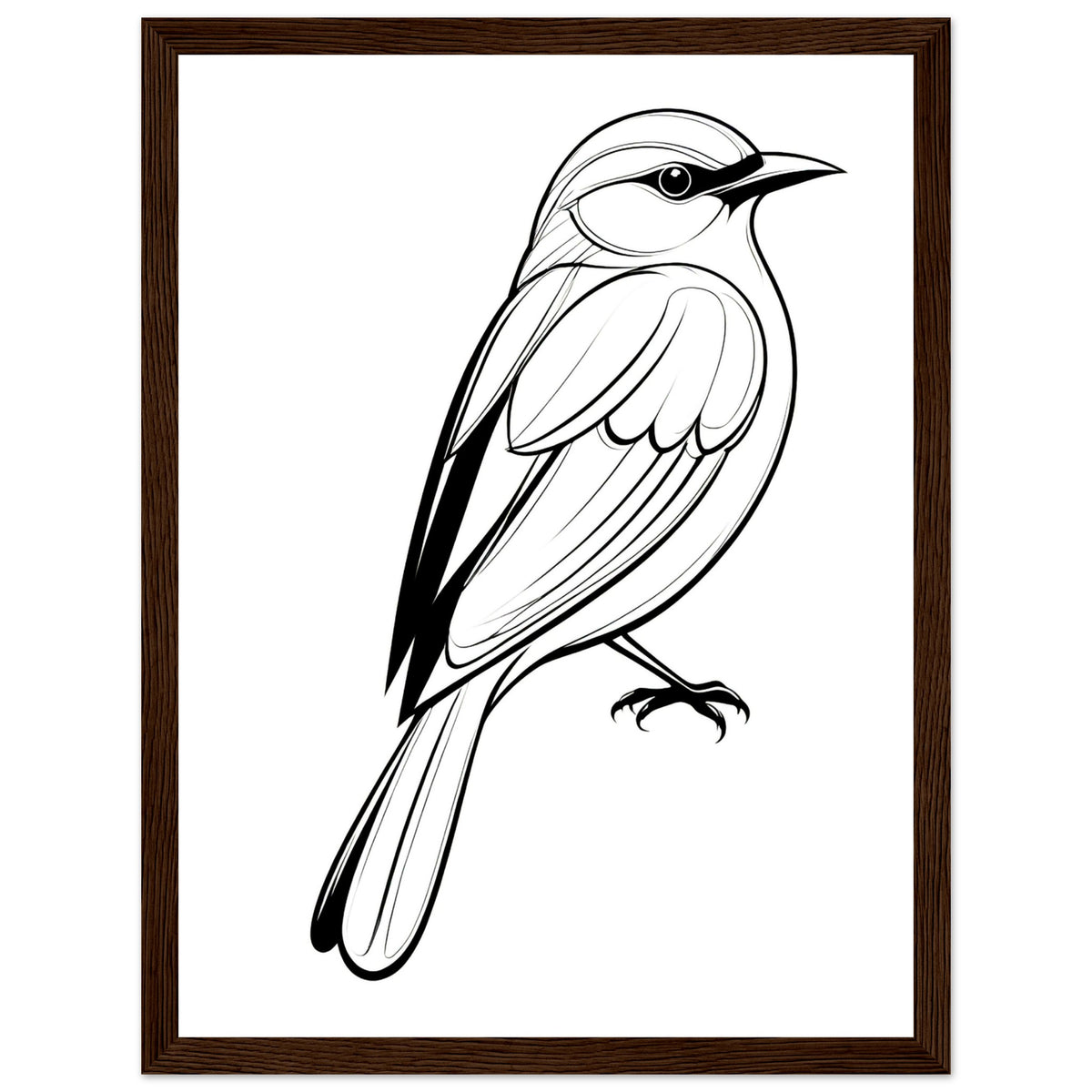 Serenity in Lines - Framed Bird Poster - 30x40 cm 12x16″ Dark wood frame - Framed Posters