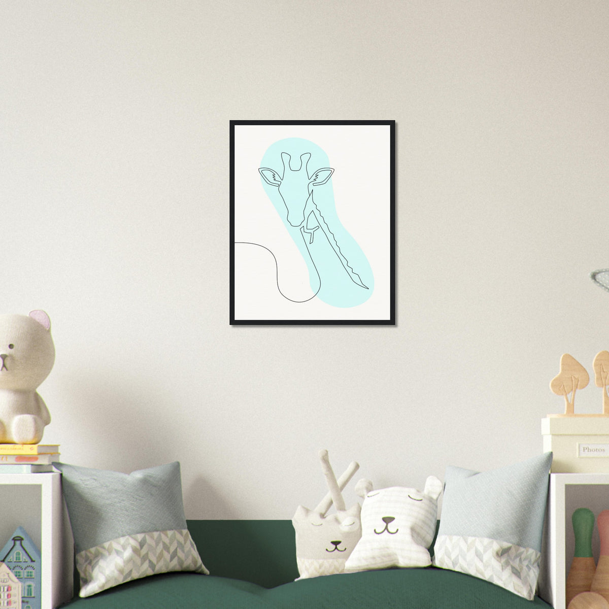 Framed Tranquility - Giraffe Line Art - - Wooden Framed Posters