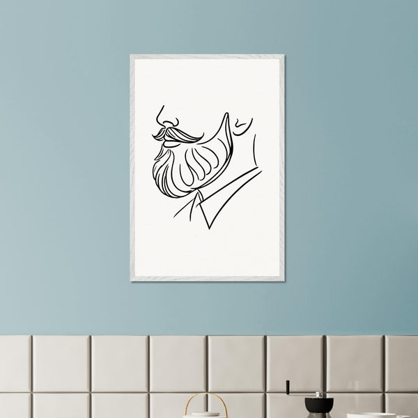 Beard and Bow - A Minimalist Tribute to Style - 60x90 cm 24x36″ White frame - Wooden Framed Posters