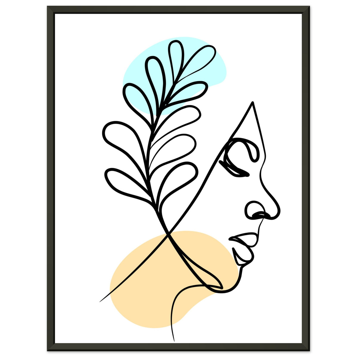 Nature's Grace - Line Art Portrait with Pastel Hues - 45x60 cm 18x24″ - Metal Framed Posters