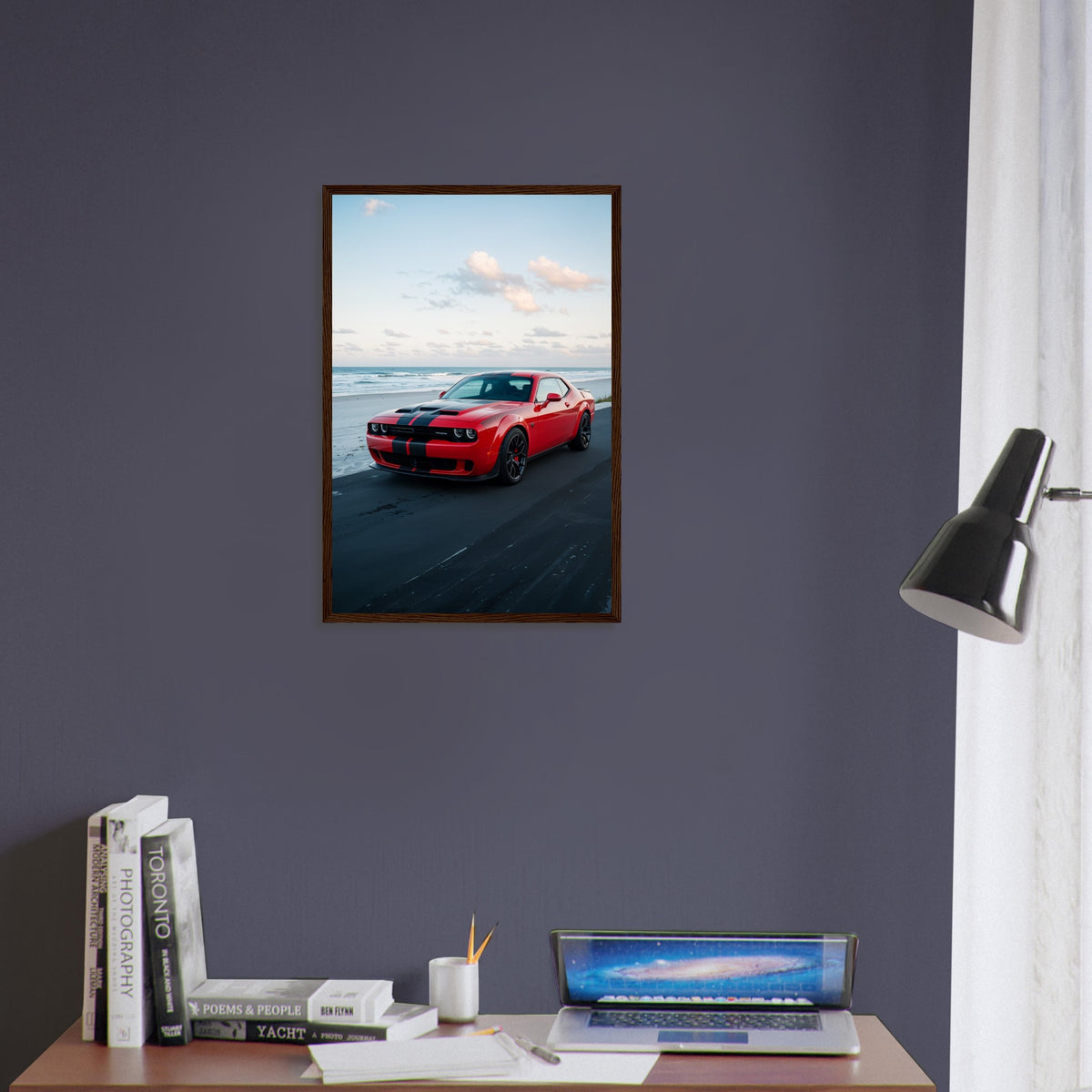 Dream Ride - Muscle Car by the Ocean Print - 40x60 cm 16x24″ Dark wood frame - Framed Posters