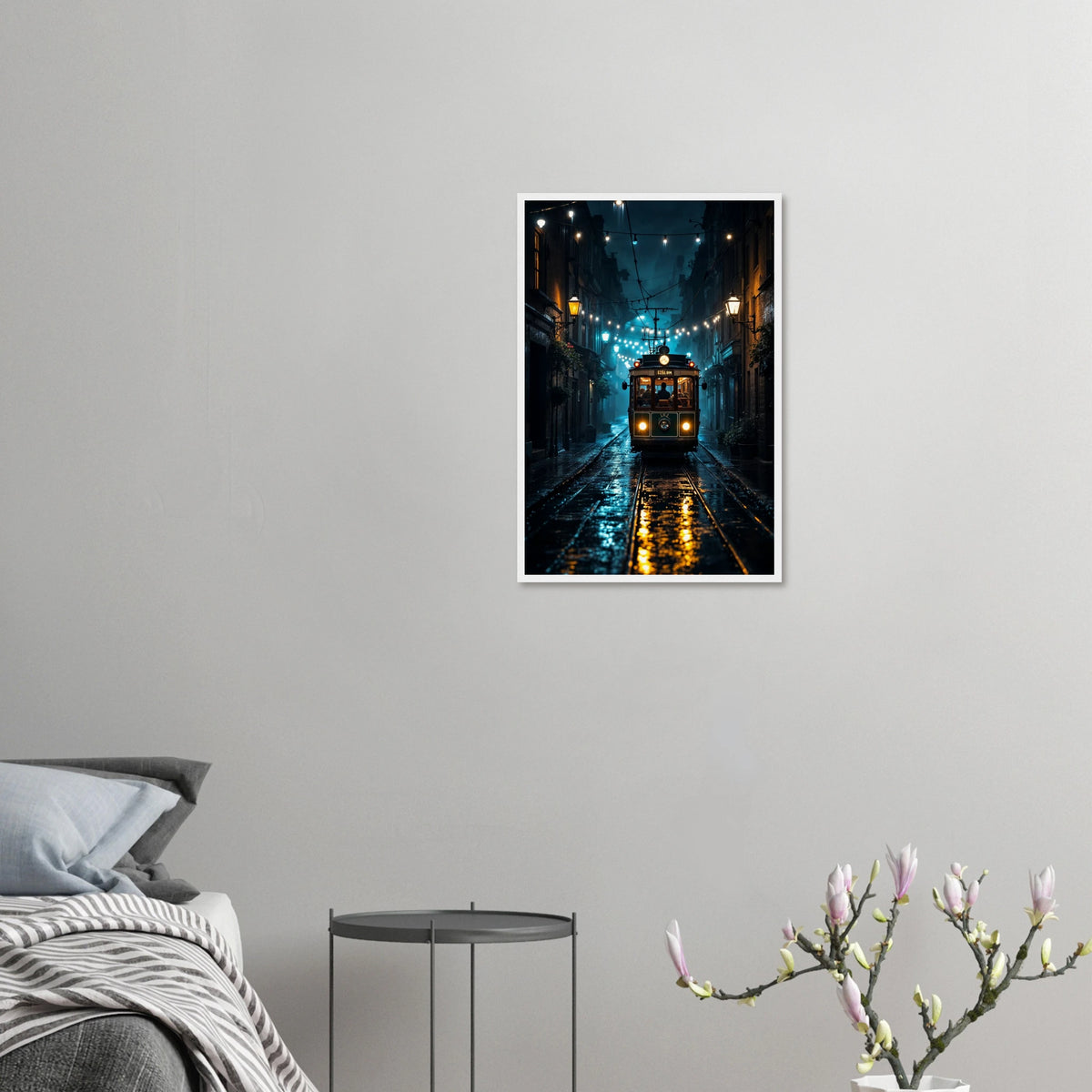 Cobblestone Glow - Urban Travel Art Print - 40x60 cm 16x24″ White frame - Wooden Framed Posters