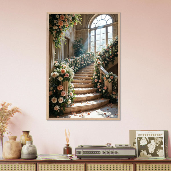 Floral Staircase – Wooden Wall Art - Wood frame - Wooden Framed Posters