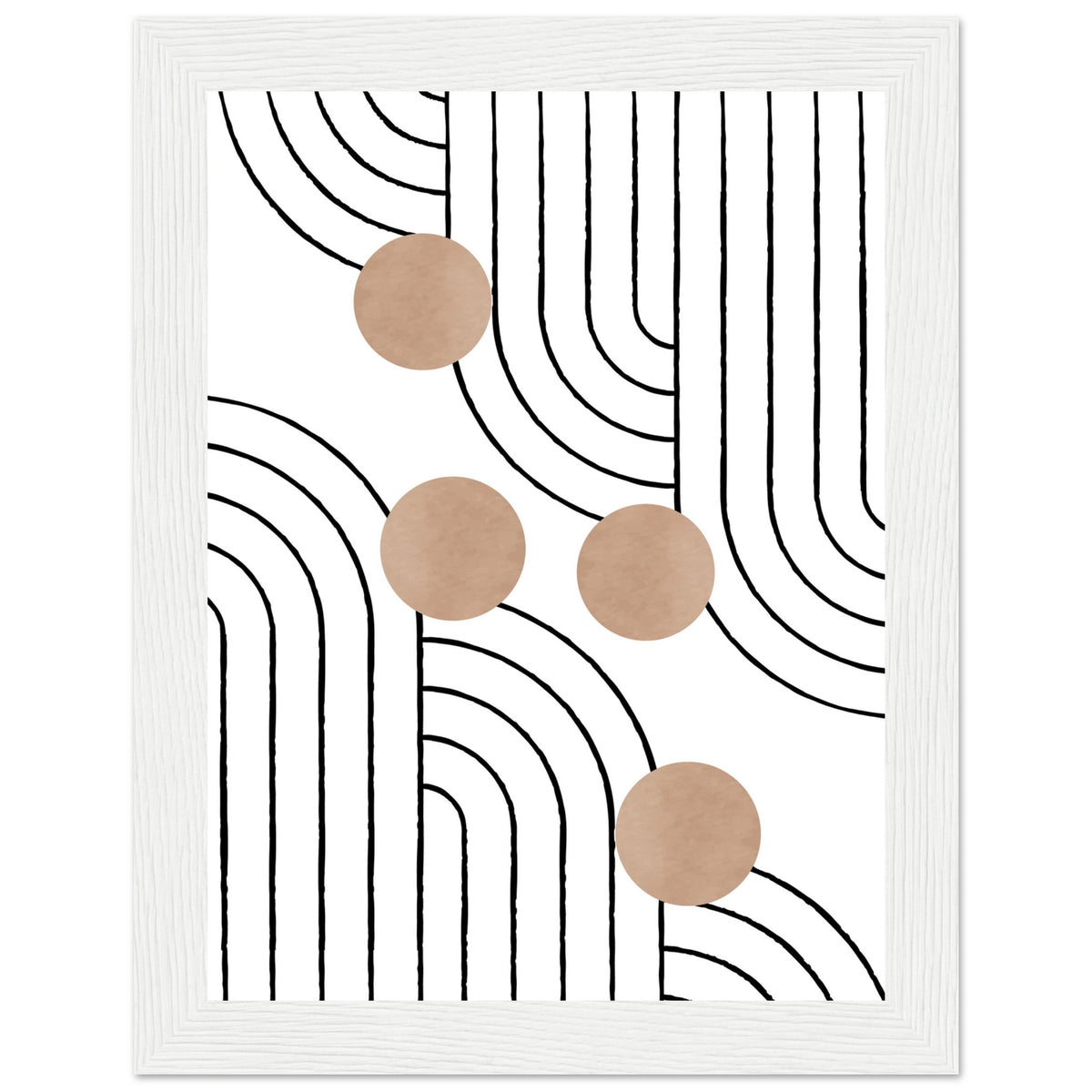 Timeless Elegance - Abstract Line Art with Natural Tones - 15x20 cm 6x8″ White frame - Wooden Framed Posters