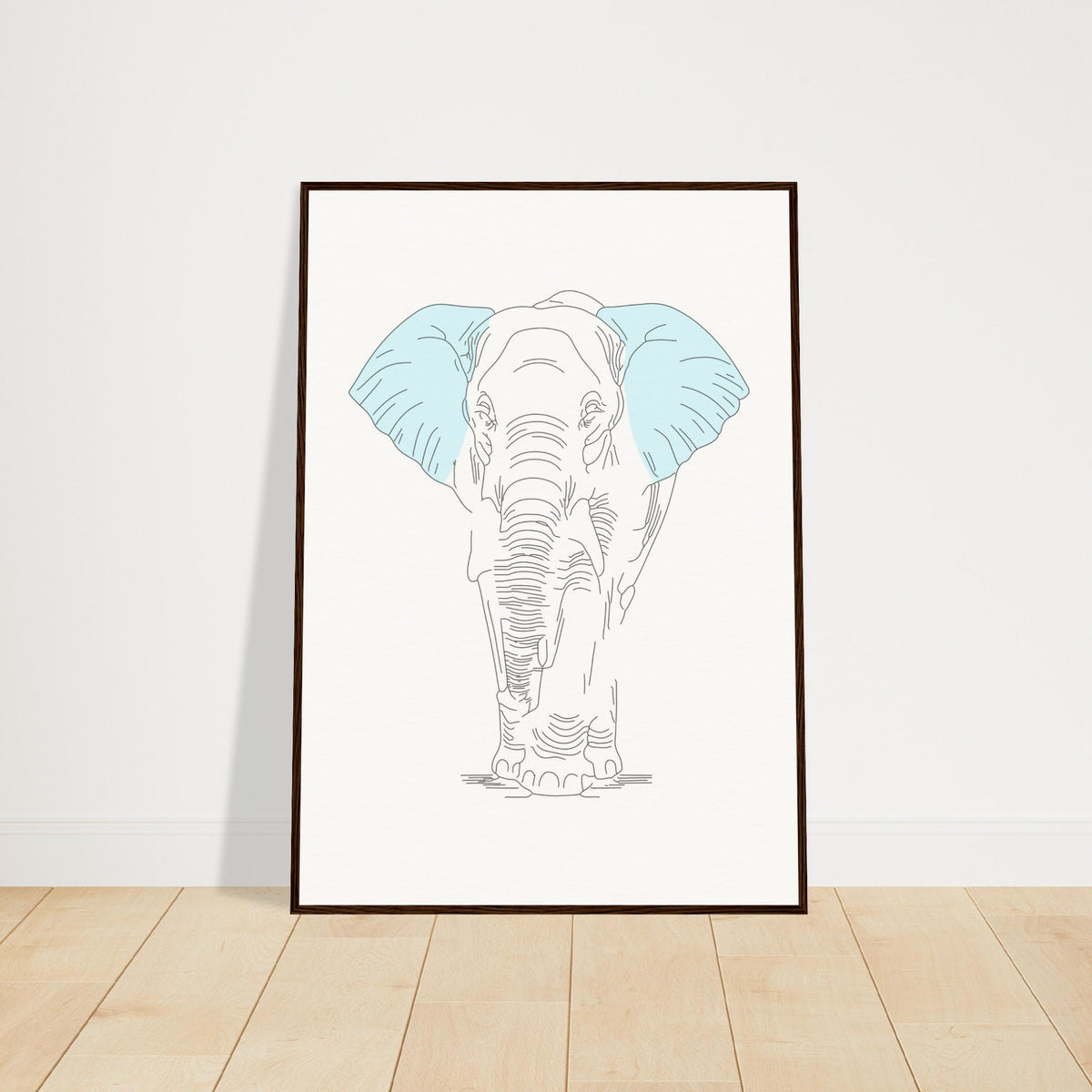 Sublime Serenity - Elephant in Pastel - 70x100 cm 28x40″ Dark wood frame - Wooden Framed Posters