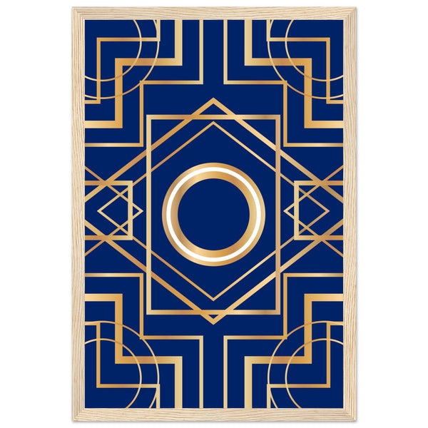 Art Deco Elegance - Blue & Gold Geometric Framed Print - 30x45 cm 12x18″ Wood frame - Wooden Framed Posters