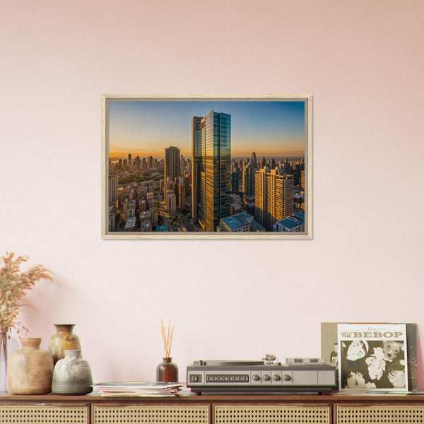 City Lights Awaken - Sunset Reflections in Glass - - Canvas