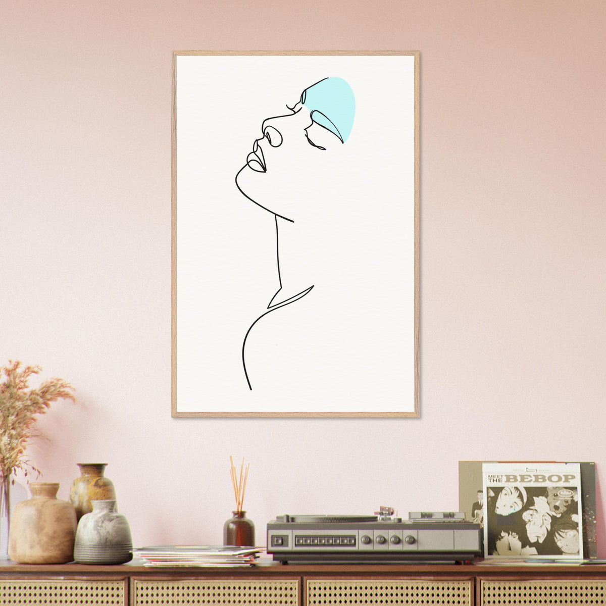 Modern Muse - Abstract Line Art Elegance - 60x90 cm 24x36″ Wood frame - Wooden Framed Posters