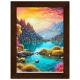 Mountain Serenity - Tranquil Landscape Art - 13x18 cm 5x7″ Dark wood frame - Wooden Framed Poster