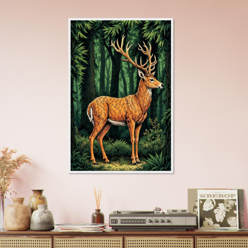 Timeless Beauty - Deer in the Forest Framed Print - 60x90 cm 24x36″ White frame - Framed Posters