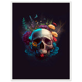 Nature’s Duality - Vibrant Flowers and Skull - 60x80 cm 24x32″ White frame - Wooden Framed Posters