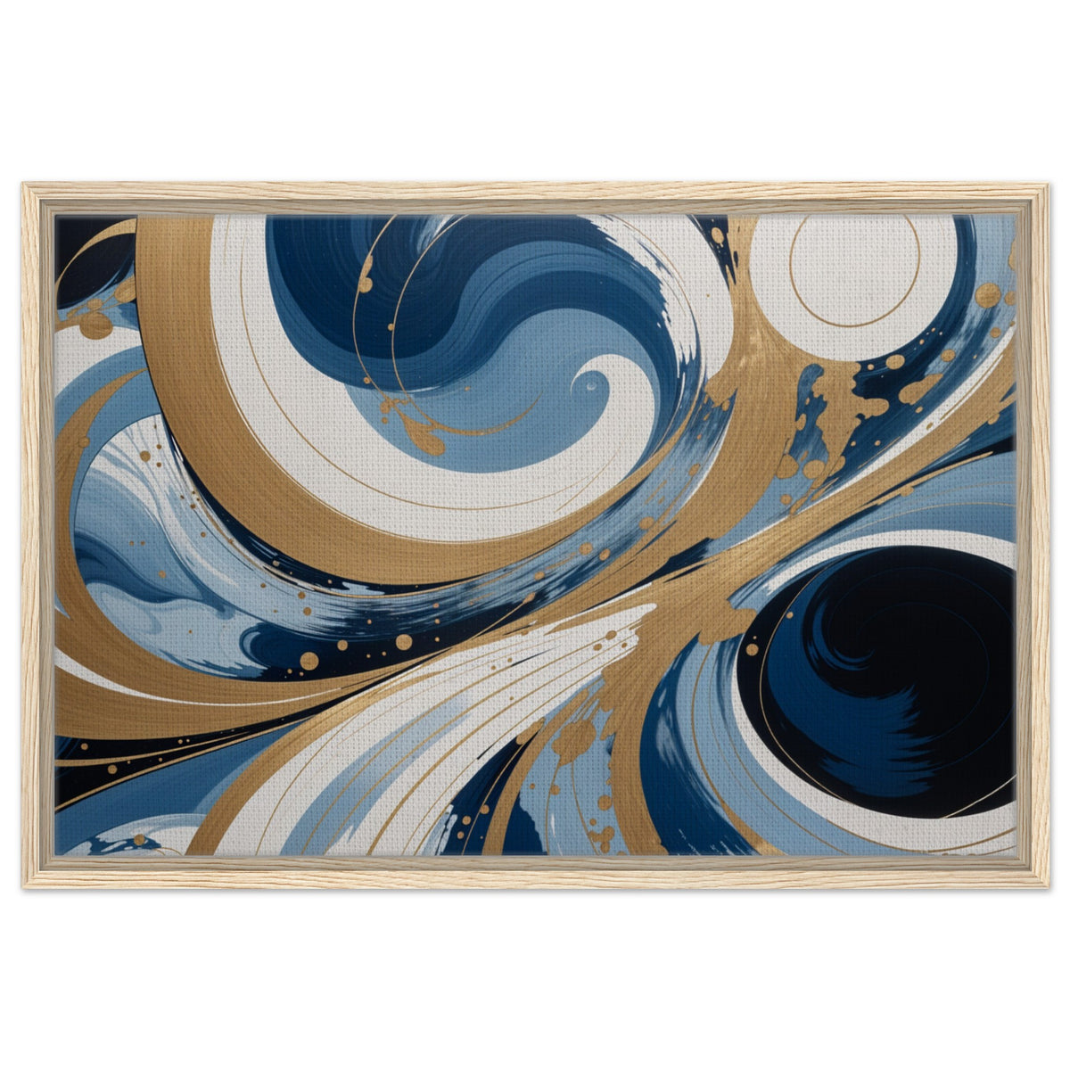 Infinite Flow - Abstract Gold and Navy Whirls - 60x90 cm 24x36″ - Framed Canvas