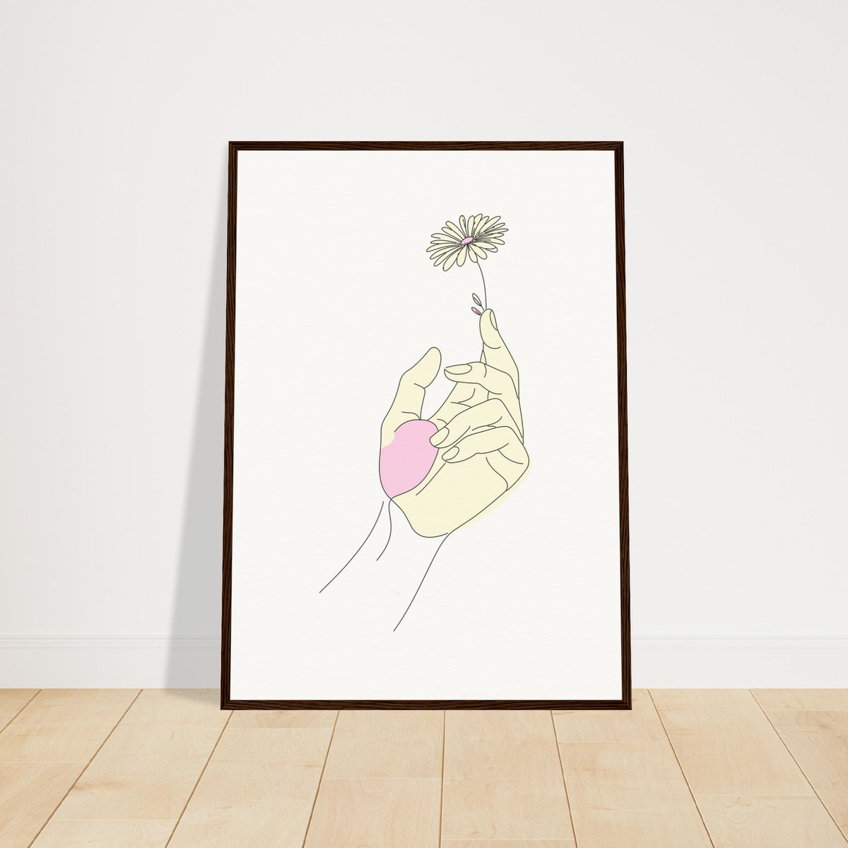 Artistic Grace - Hand & Flower Poster in Pine Wood Frame - 50x70 cm 20x28″ Dark wood frame - Wooden Framed Posters