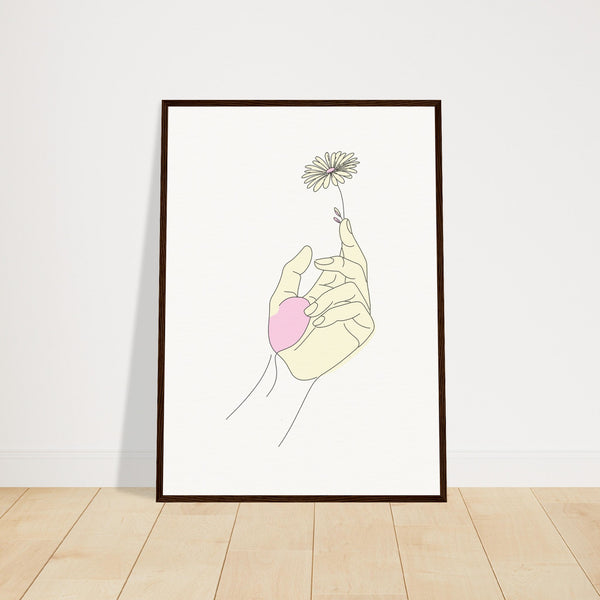 Artistic Grace - Hand & Flower Poster in Pine Wood Frame - 50x70 cm 20x28″ Dark wood frame - Wooden Framed Posters