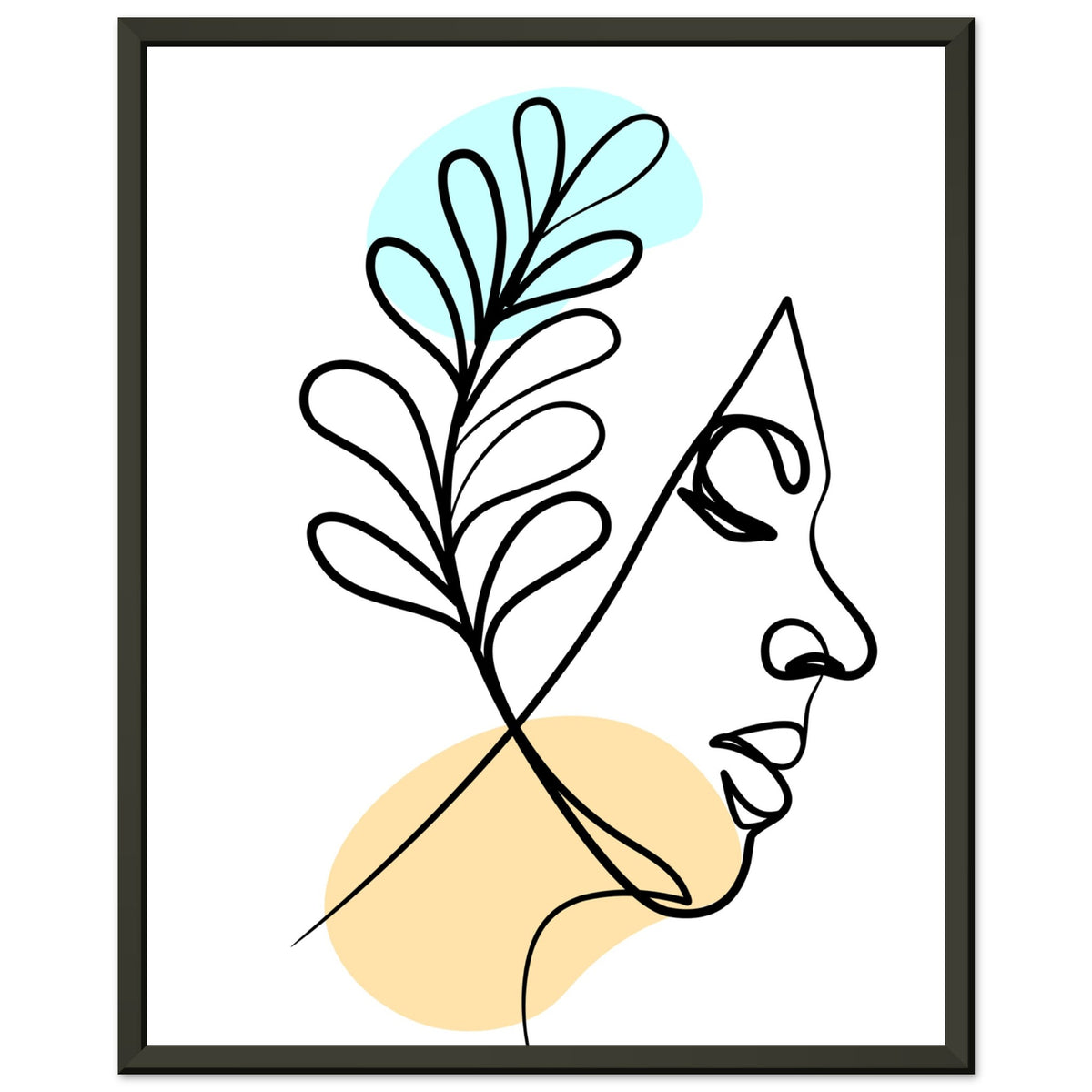 Nature's Grace - Line Art Portrait with Pastel Hues - 40x50 cm 16x20″ - Metal Framed Posters