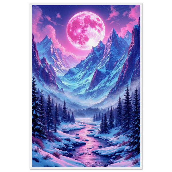 Pink Moon Vista - Mountain Landscape Framed Poster - - Wooden Framed Posters