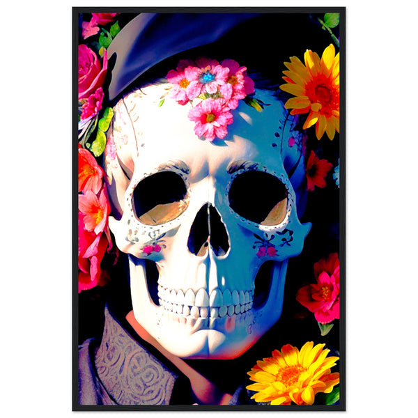 Mystical Bloom - Premium Floral Skull Poster - 60x90 cm 24x36″ Black frame - Wooden Framed Posters