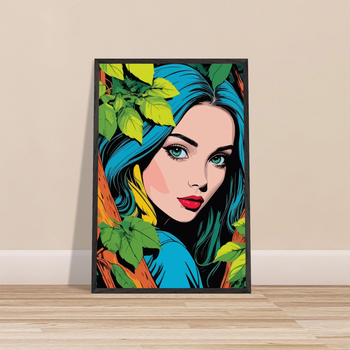 Premium Nature's Elegance - The Blue-Haired Muse - - Wooden Framed Posters