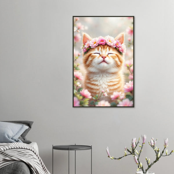 Blissful Bloom - Kitten with Flower Crown Framed Print - - Metal Framed Posters