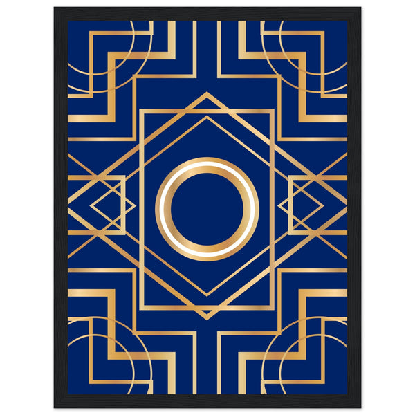 Art Deco Elegance - Blue & Gold Geometric Framed Print - 30x40 cm 12x16″ Black frame - Wooden Framed Posters