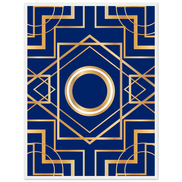 Art Deco Elegance - Blue & Gold Geometric Framed Print - 60x80 cm 24x32″ White frame - Wooden Framed Posters