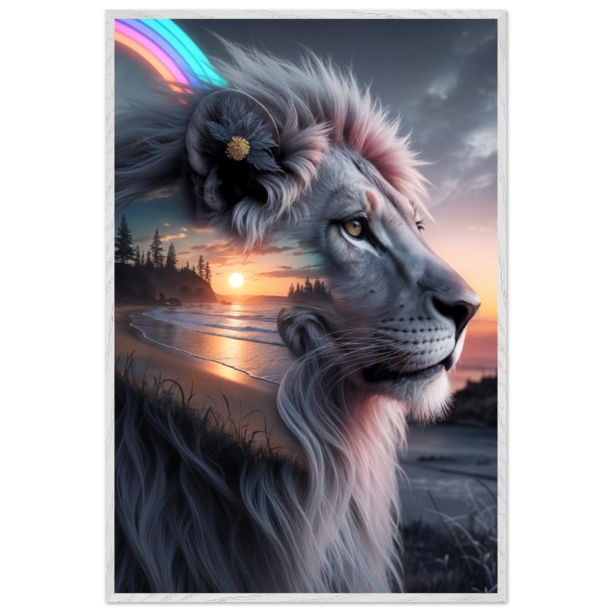 Lionhearted Elegance - Sunset Meets Power in Wall Art - - Framed Posters