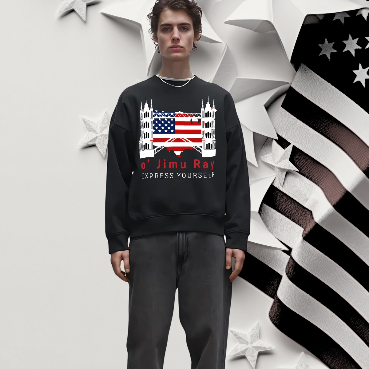 Patriotic Elegance - 4th July Boxy Sweatshirt - - Sweatshirts