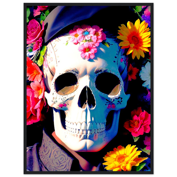 Mystical Bloom - Premium Floral Skull Poster - 60x80 cm 24x32″ Black frame - Wooden Framed Posters