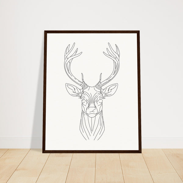 Nature's Grace - Deer Illustration - 40x50 cm 16x20″ Dark wood frame - Wooden Framed Posters