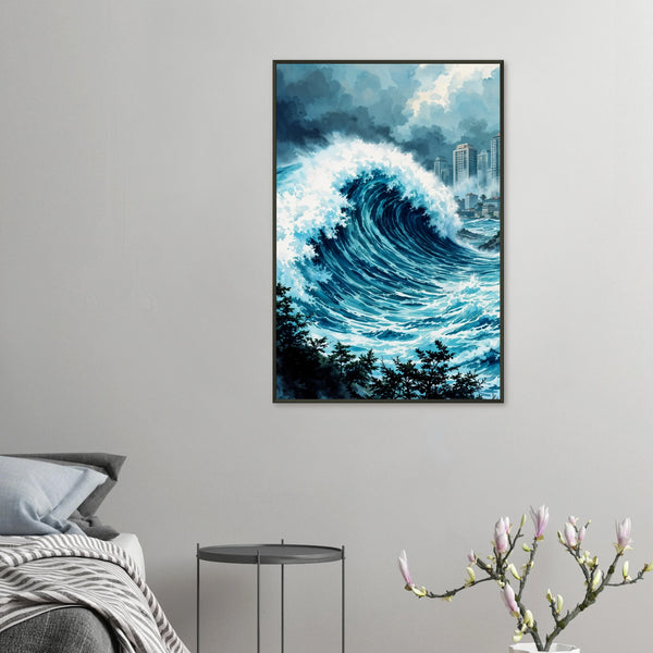 City & Tempest - Powerful Wave Art Print - 60x90 cm 24x36″ - Metal Framed Posters