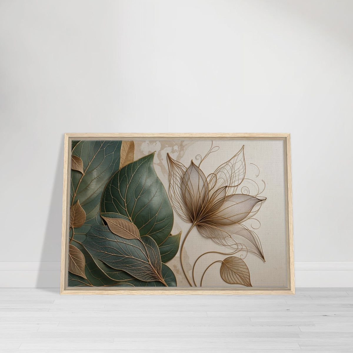 Golden Veins - Framed Botanical Canvas Masterpiece - - Framed Canvas