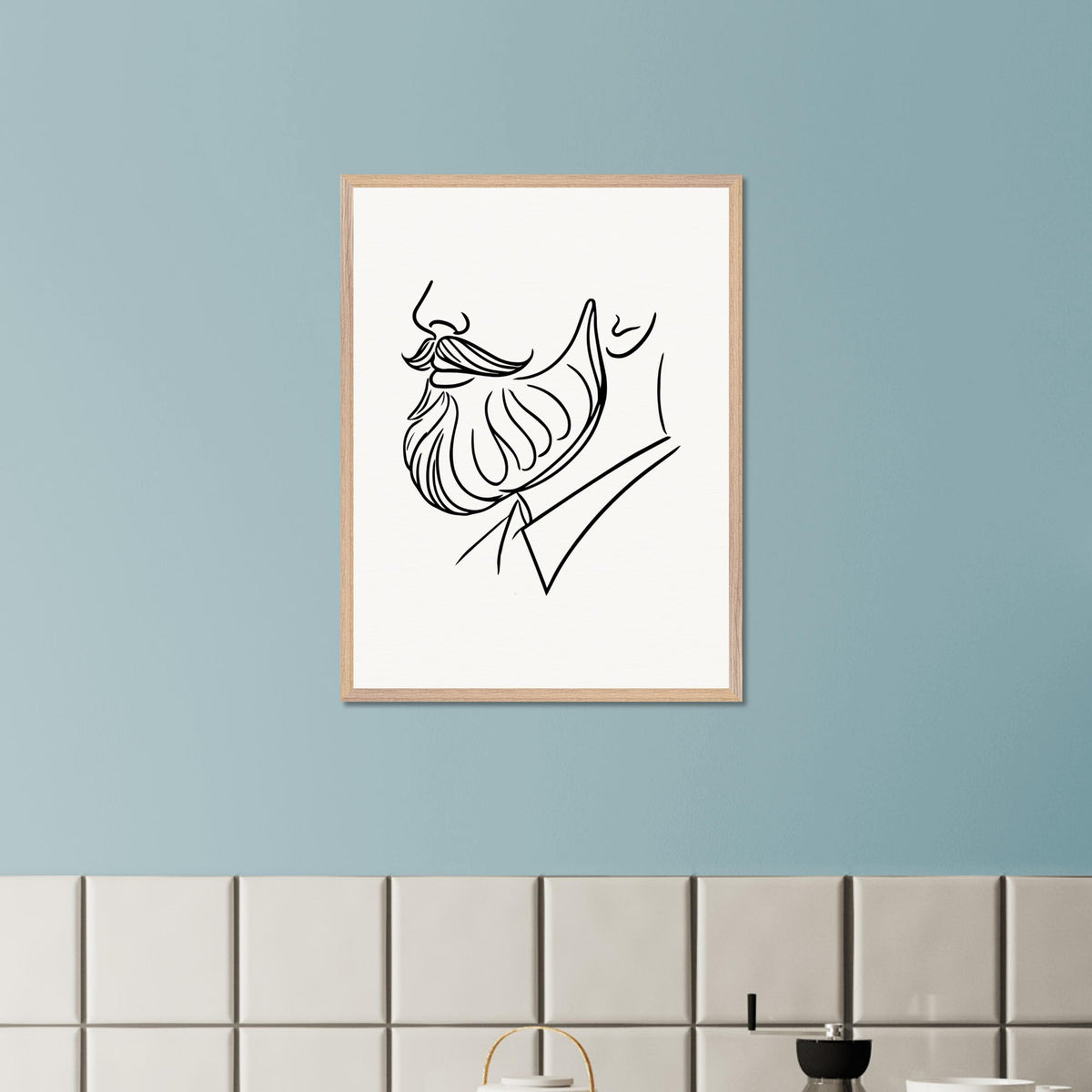 Beard and Bow - A Minimalist Tribute to Style - 60x80 cm 24x32″ Wood frame - Wooden Framed Posters