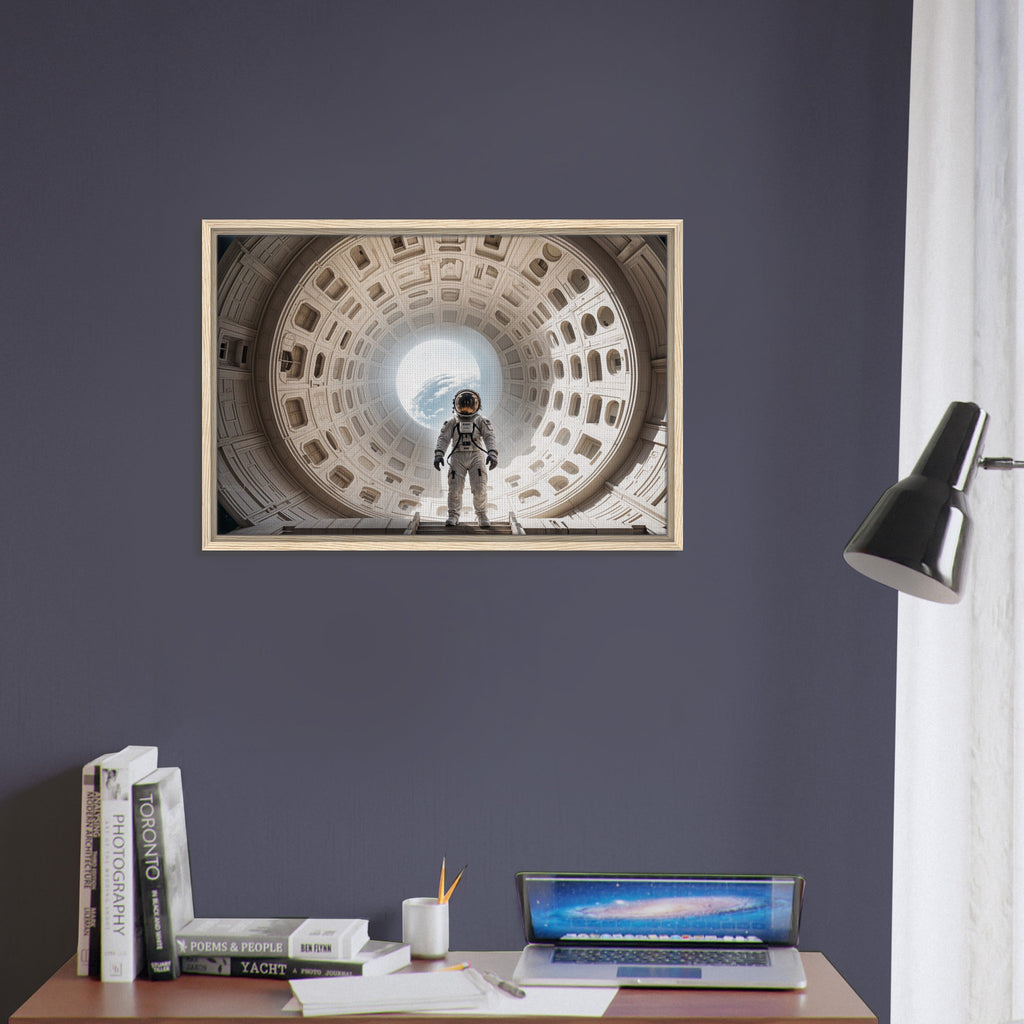 Exploring Infinity - Astronaut in Futuristic Architecture - - Framed Canvas