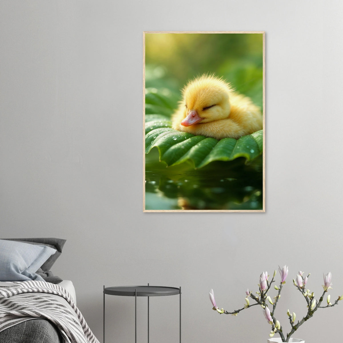 Dreaming Duckling - Serene Nature Framed Art - 60x90 cm 24x36″ Wood frame - Wooden Framed Posters