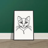 Timeless Cat Line Art - Natural Wood Framed Elegance - - Wooden Framed Posters