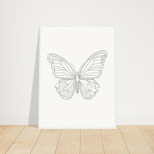 Butterfly Grace - Framed Minimalist Art - 60x80 cm 24x32″ White frame - Wooden Framed Posters