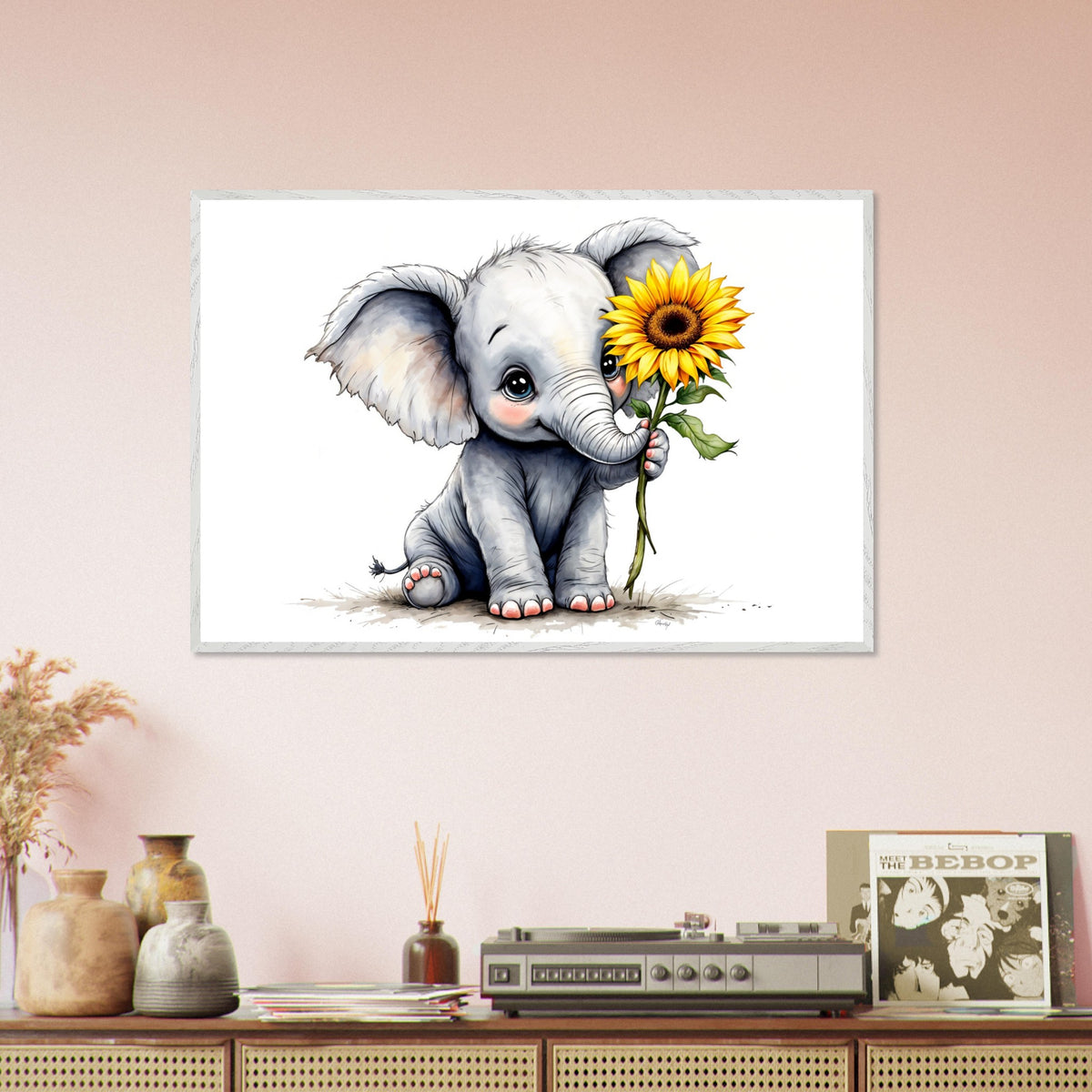 Baby Elephant Blooms - Whimsical Nature Decor - - Framed Posters