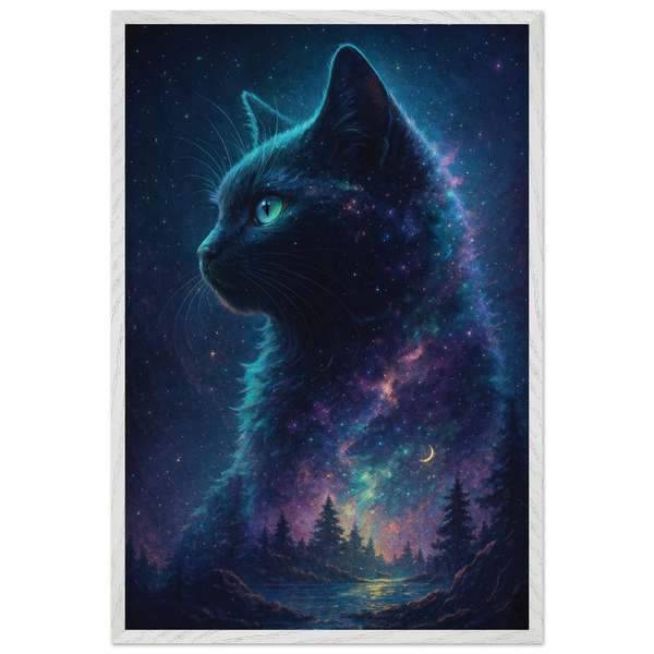 Galaxy Cat Wooden Framed Poster – Perfect Gift - - Wooden Framed Posters