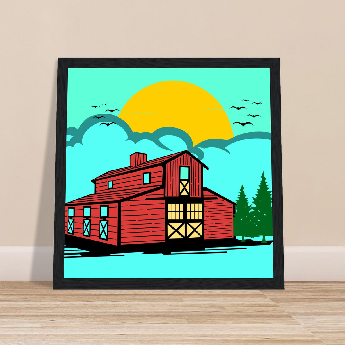 Countryside Sunrise - A Nostalgic Barn Scene - - Wooden Framed Posters