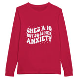 Embracing Flaws - She's a 10, but so is Her Anxiety - Red - Sweatshirts