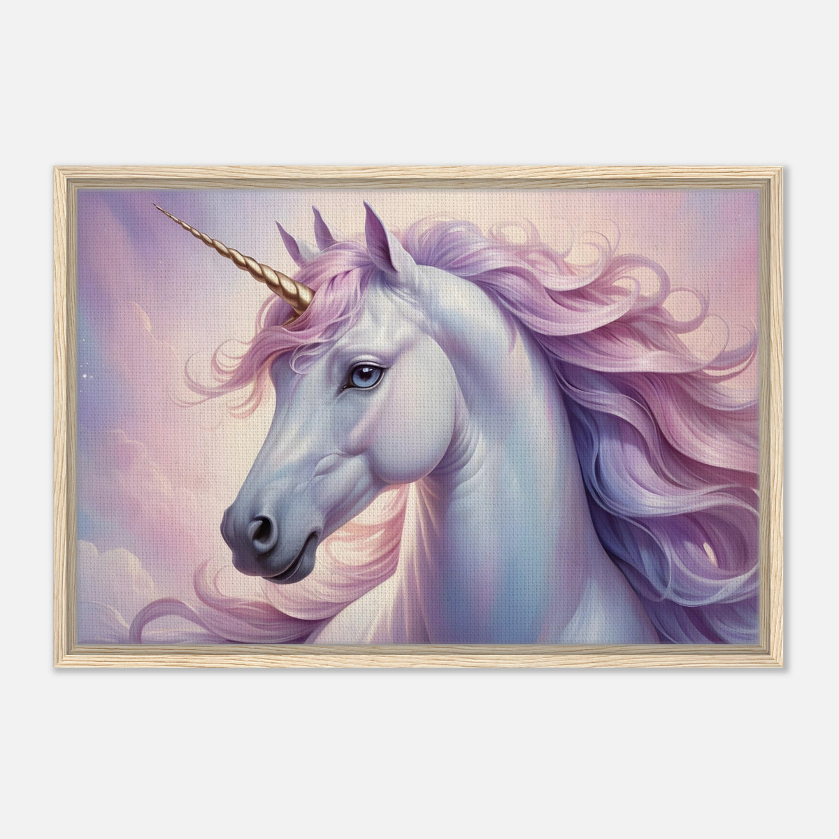 Enchanted Grace - Magical Unicorn in Pastel Hues - 60x90 cm 24x36″ - Framed Canvas