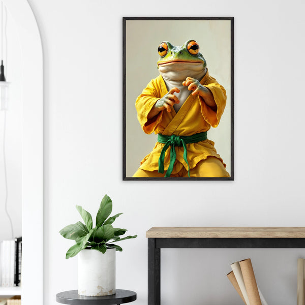 Funny Frog Wall Art – Gift Confidence & Kicks - Black frame - Wooden Framed Posters