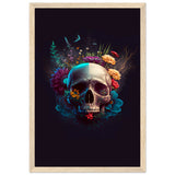 Nature’s Duality - Vibrant Flowers and Skull - 30x45 cm 12x18″ Wood frame - Wooden Framed Posters