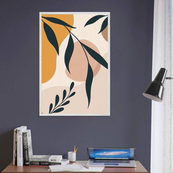 Minimal Leaf Wooden Frame Art – Memory in Every Line - - Wooden Framed Posters