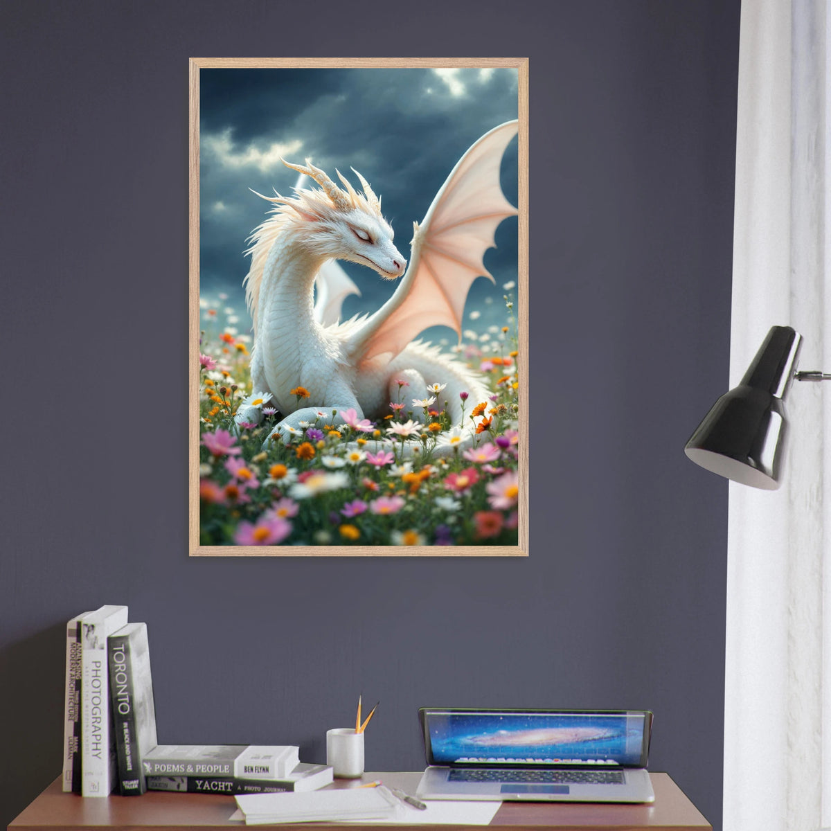 White Dragon Dreams – Metal Framed Art - Wood frame - Wooden Framed Posters