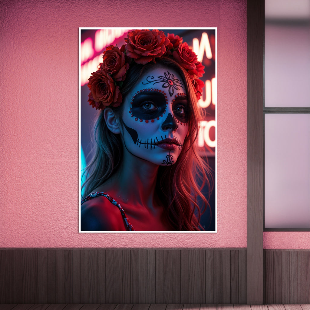 Day of the Dead Dreams - A Neon Portrait - - Framed Posters