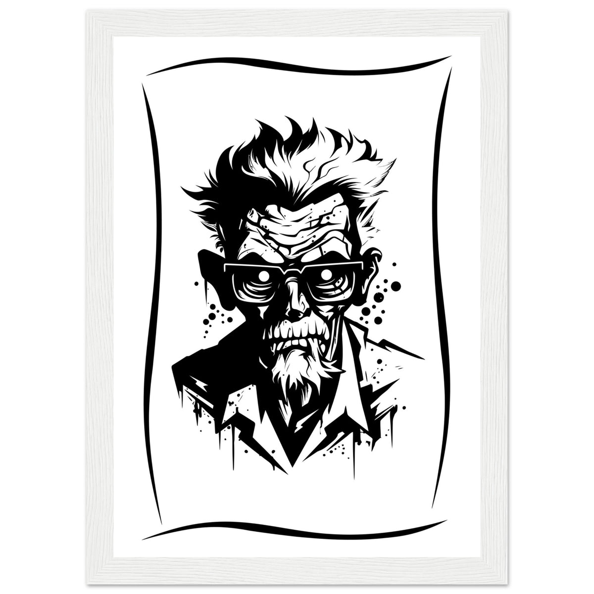 Edgy Artistry - Black and White Character - A4 21x29.7 cm 8x12″ White frame - Wooden Framed Posters