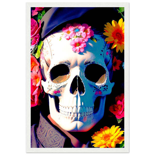 Mystical Bloom - Premium Floral Skull Poster - 30x45 cm 12x18″ White frame - Wooden Framed Posters