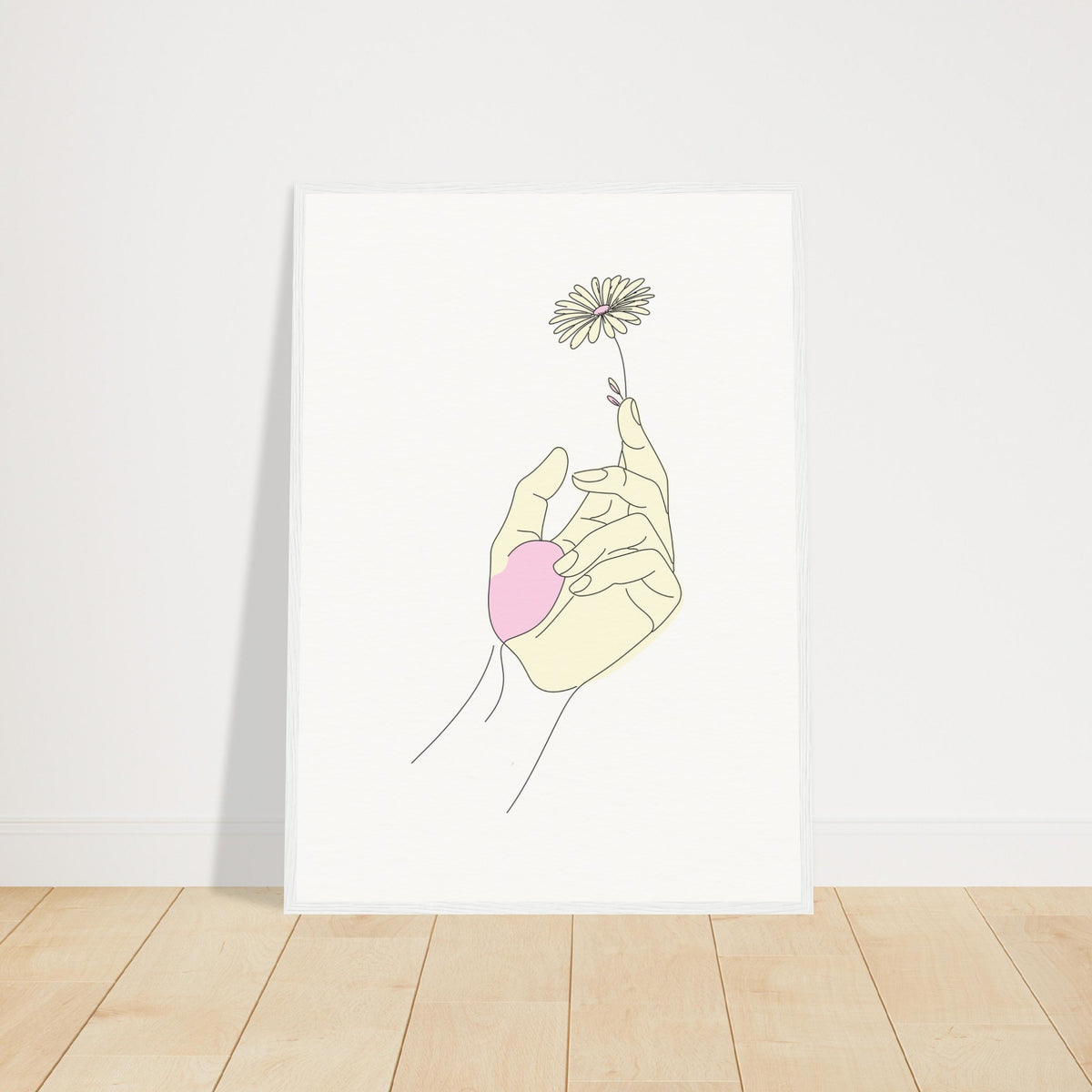 Artistic Grace - Hand & Flower Poster in Pine Wood Frame - 50x70 cm 20x28″ White frame - Wooden Framed Posters