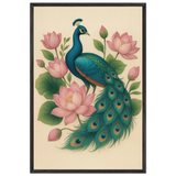Peacock & Lotus Harmony – Wooden Framed Wall Art Gift - Black frame - Wooden Framed Posters